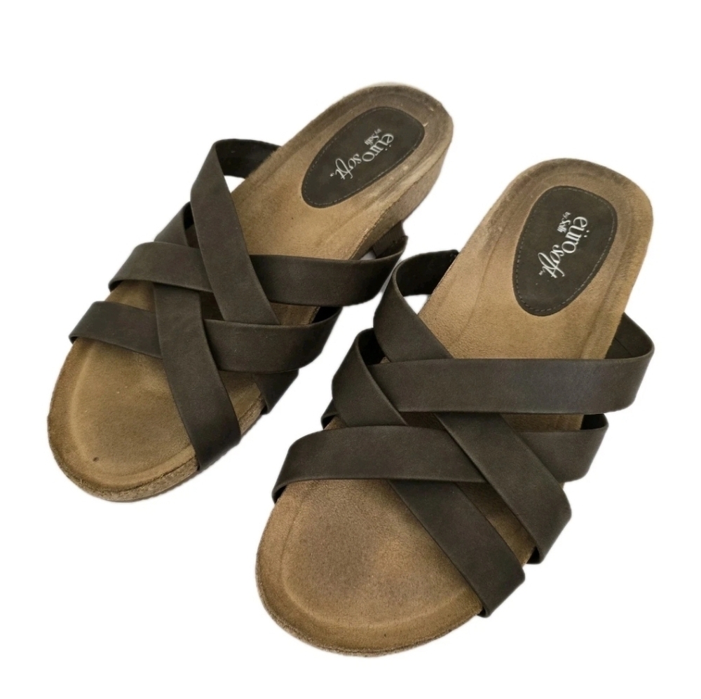 EUROSOFT women’s 10 Slip On Strappy Faux Leather Sandals Brown‎ Casual